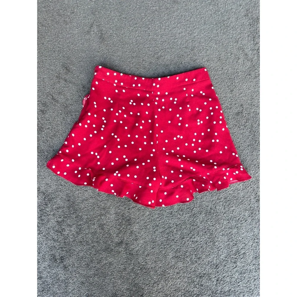 Milk & Honey Ruffles Mini Skirt Women Small Red Polka Dot 100% Polyester Pleated